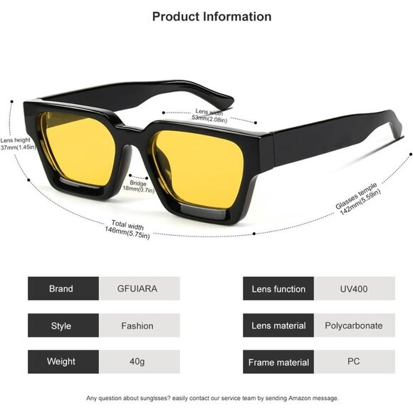 🆕Women Yellow Trendy Square Fashion Rectangle Shades Designer Style Sunglasses - Picture 6 of 7